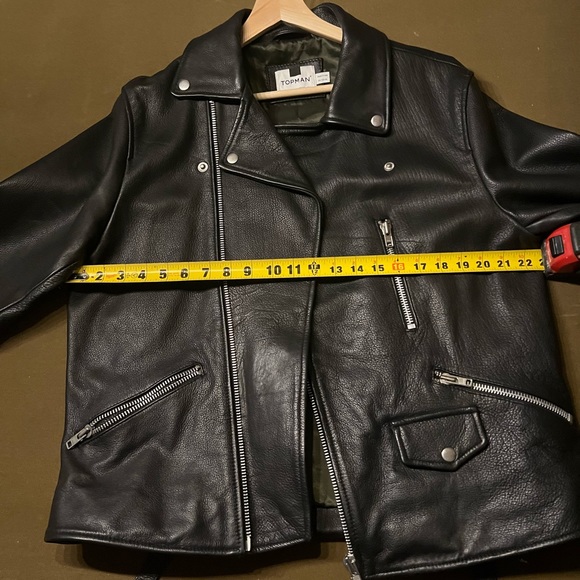🔥TOPMAN Genuine Leather Moto Jacket Mens L 101-106 CM. Black. (Worn Once)🔥 - Picture 6 of 7